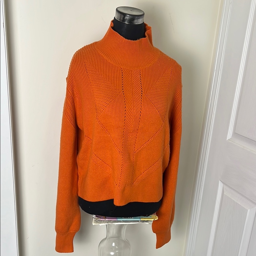 French Connection Orange Slouch Relaxed Fit Turtleneck Sweater Size Large